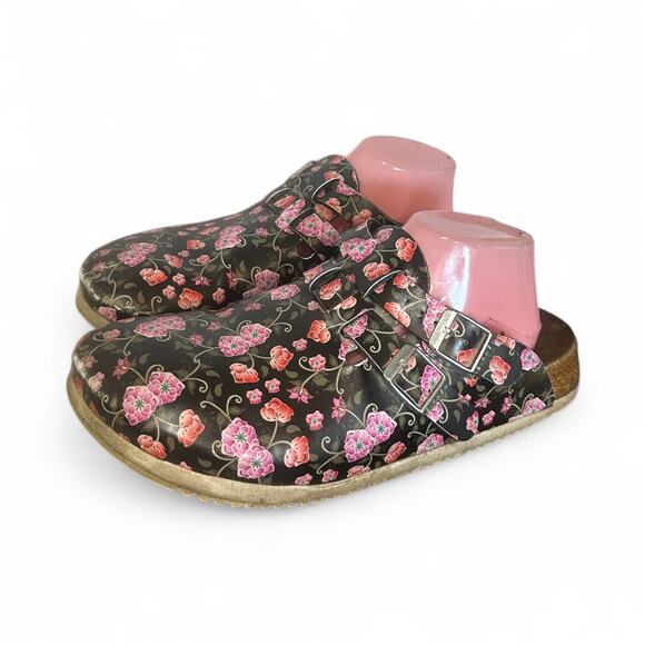 Birkenstock Kay SL Flower Blooming Roses Black Sandals Slides Sz 42 L US 10.5 - Picture 1 of 8